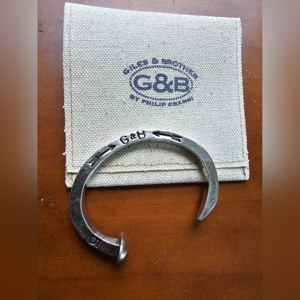 NWOT Giles & Brother Railroad Spike Cuff Bracelet Silver oxide medium size